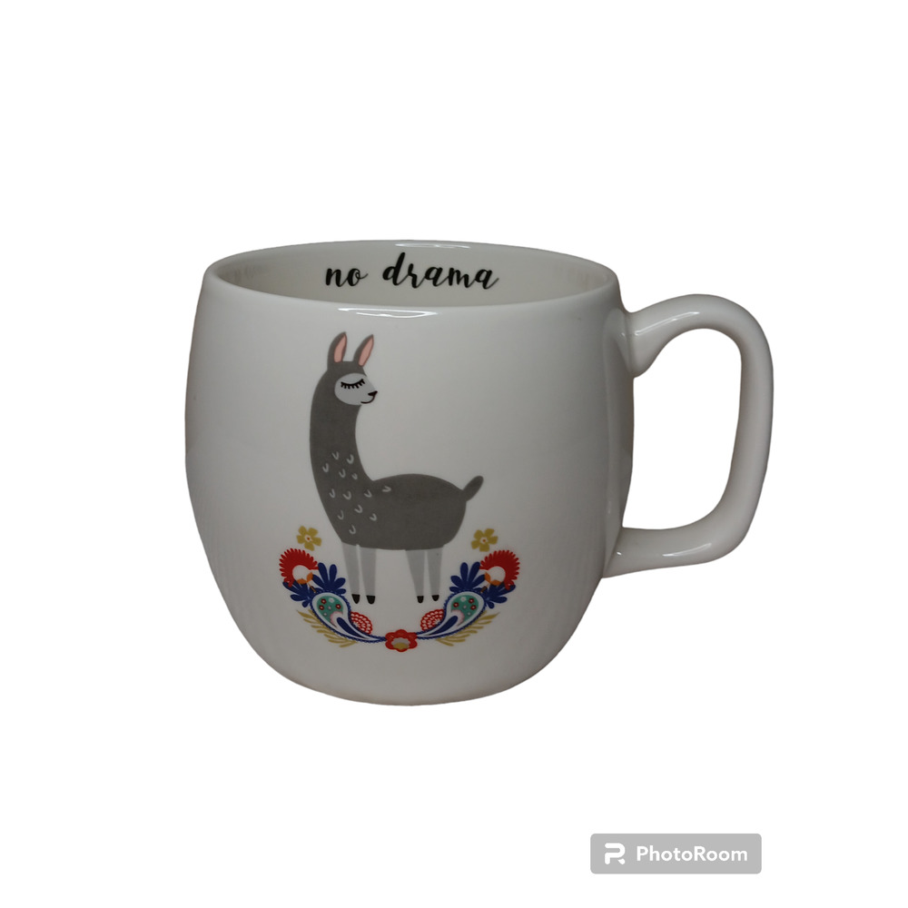 OpalHouse White "No Drama" Llama Procelain Mug, 16oz - Used